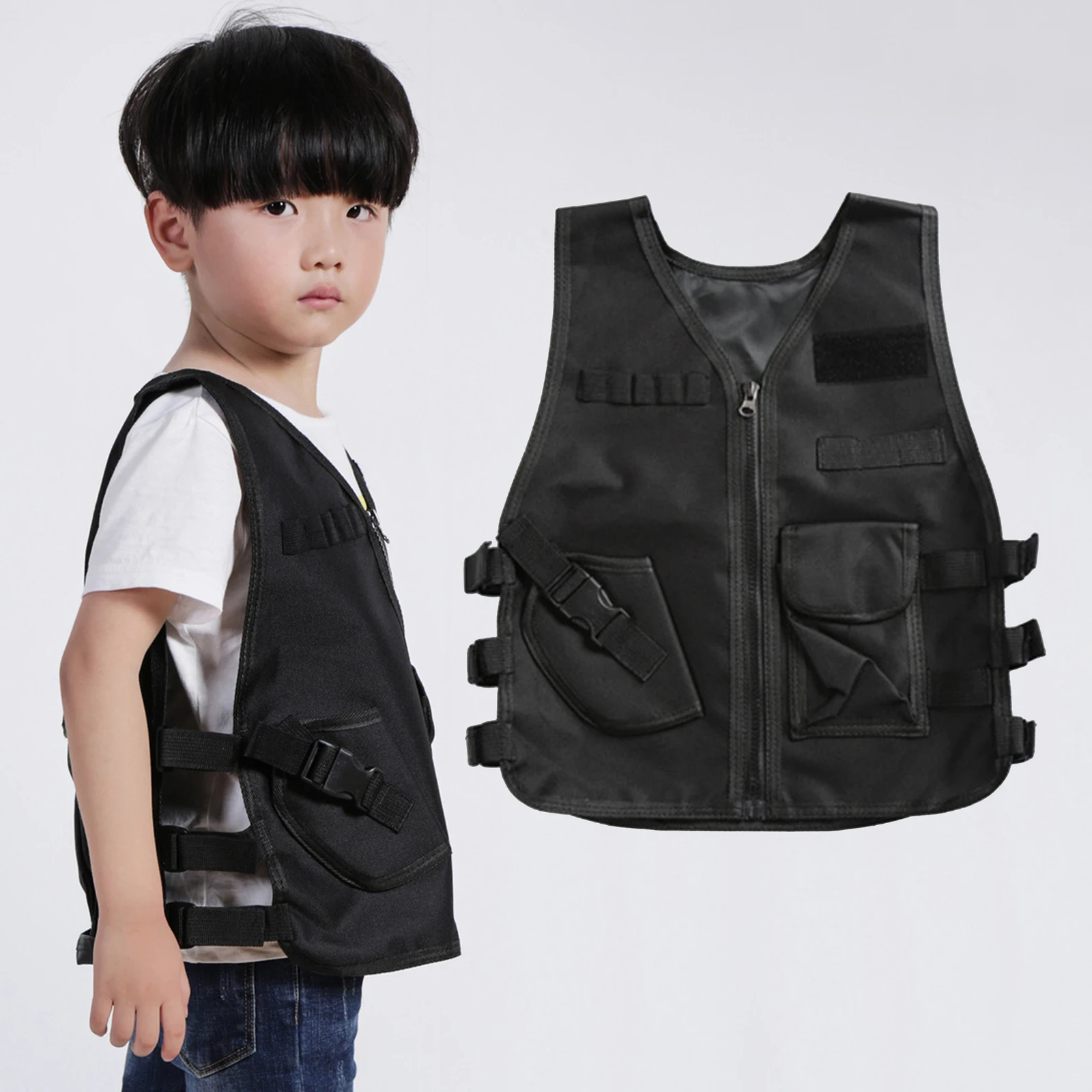Kids Tactical Vest Holster Waistcoat Assault Gear Army Plate Carrier Outdoor