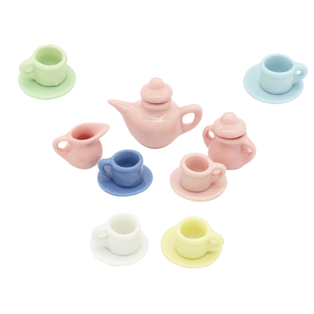 9-Piece / Set 1:12 Dollhouse Miniature Porcelain Tea Set Tea Set Tableware for