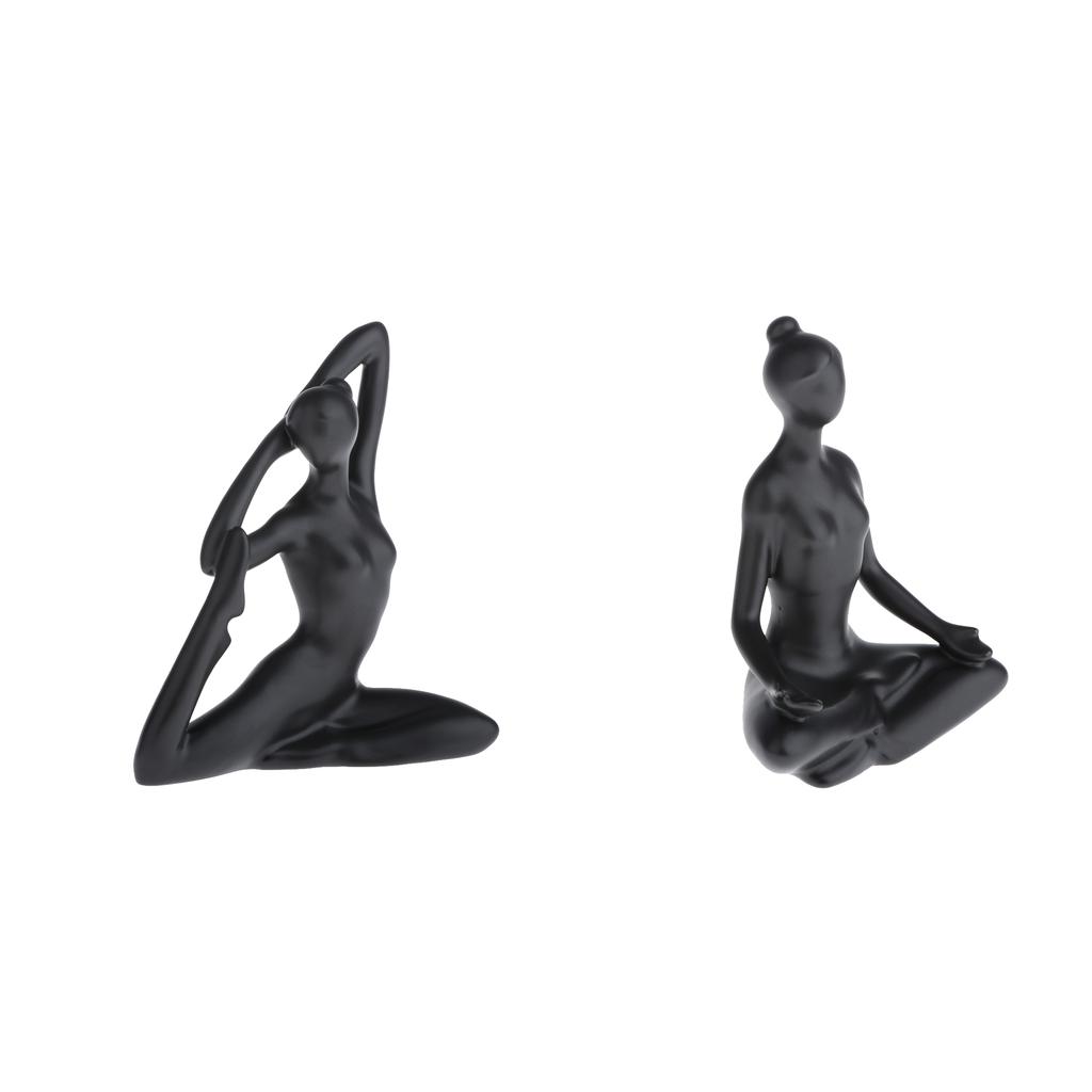 2x Home Yoga Girl Ornament Ceramic Crafts Ornament Creative Home Furnishing