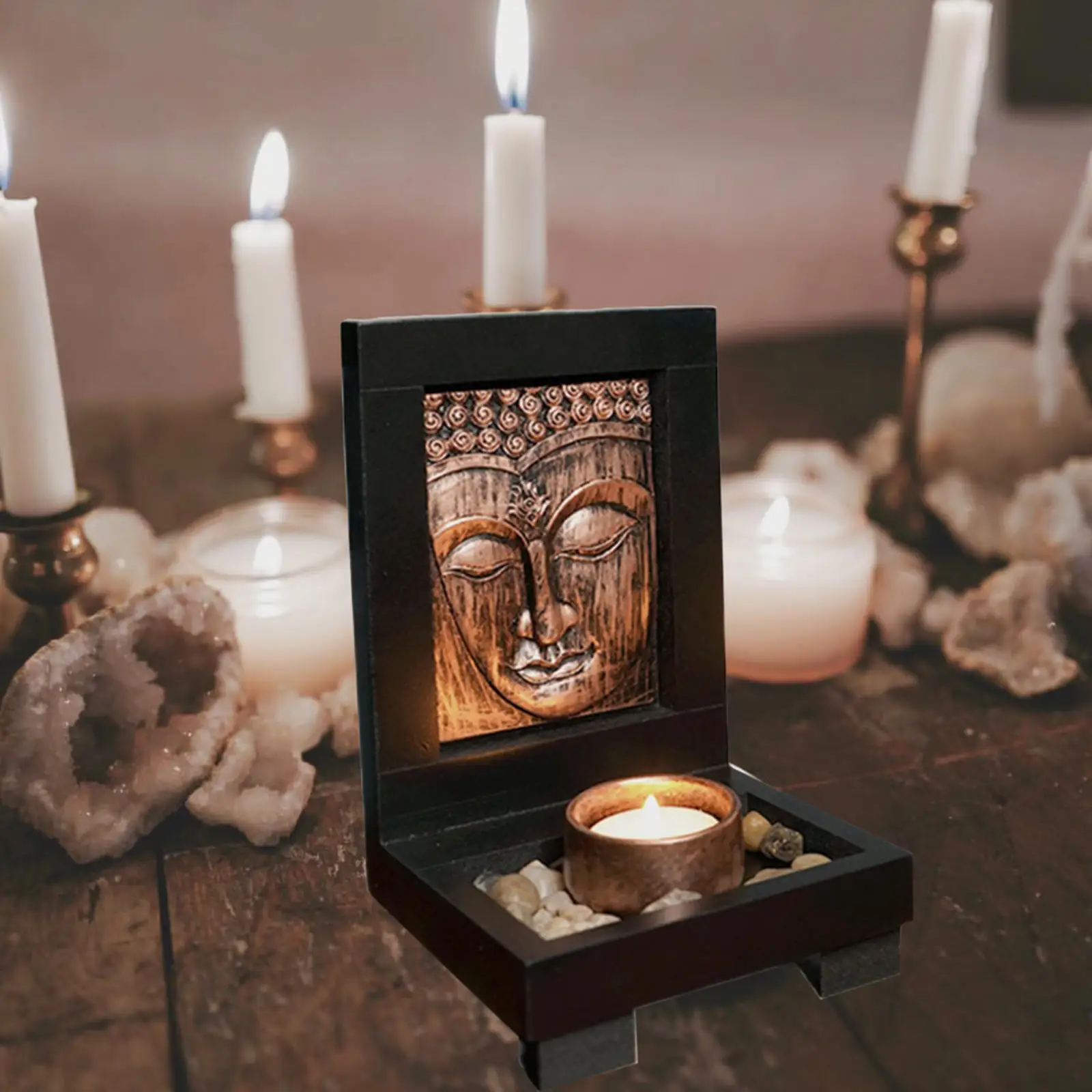 1 Piece Buddha Face Candle Holder Zen Culture Buddhism Exquisite Yin-Yang Energy Candle Buddha Statue Candle Holder for Home