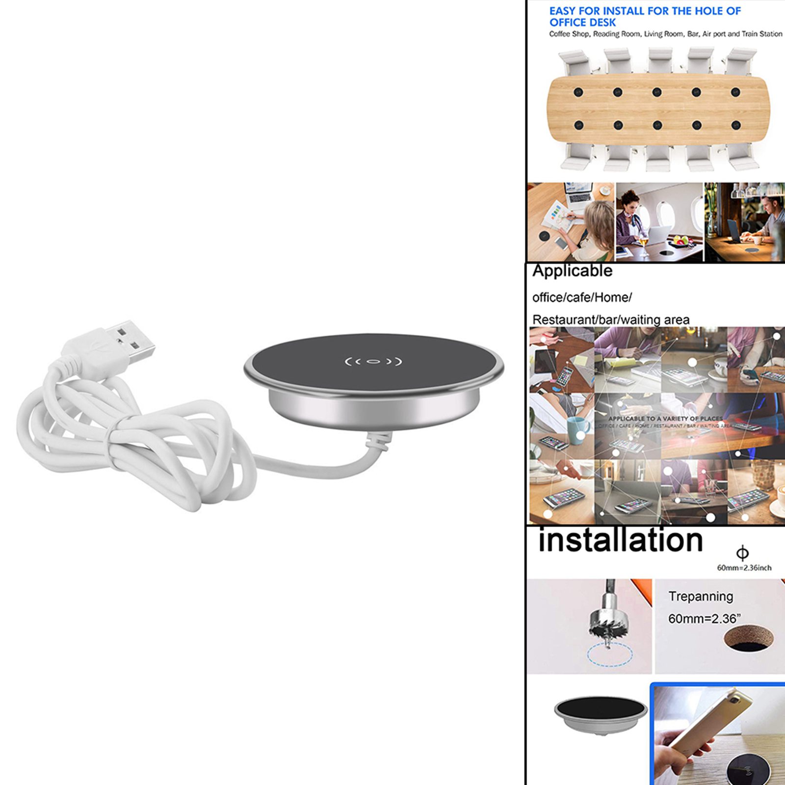 Embedded Wireless Charger Quickly Charge Long-Distance Charging Base for Tables