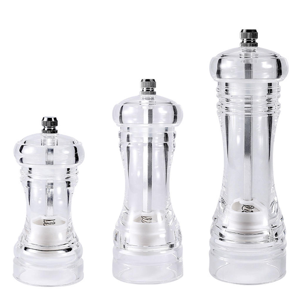 Manual Salt Pepper Grinder Spice Mill Refillable Transparent Acrylic Body Adjustable Coarseness Seasoning Bottle Kitchen Gadgets