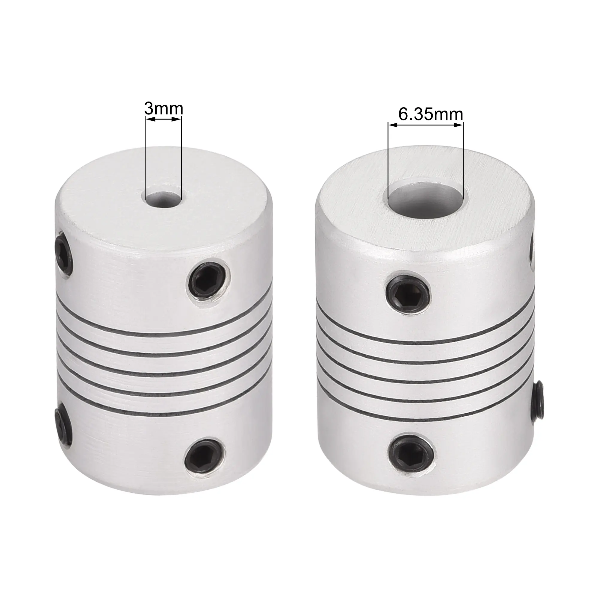 uxcell 3mm to 6.35mm Aluminum Alloy Shaft Coupling Flexible Coupler Motor Connector Joint L25xD19 Silver 
