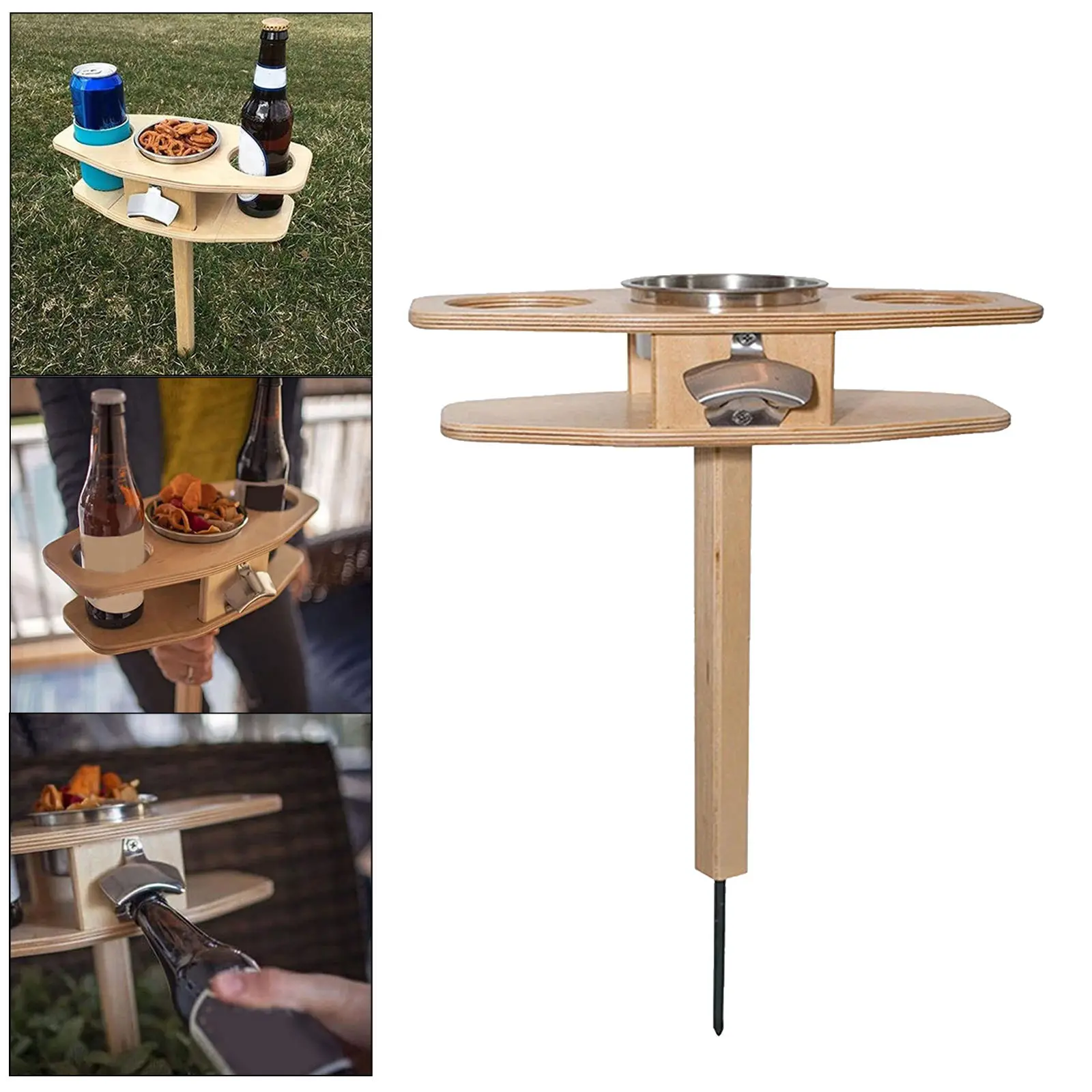 Outdoor Wine Table Rack Portable Picnic Table Wine Glass Stand W/ Tray Plate