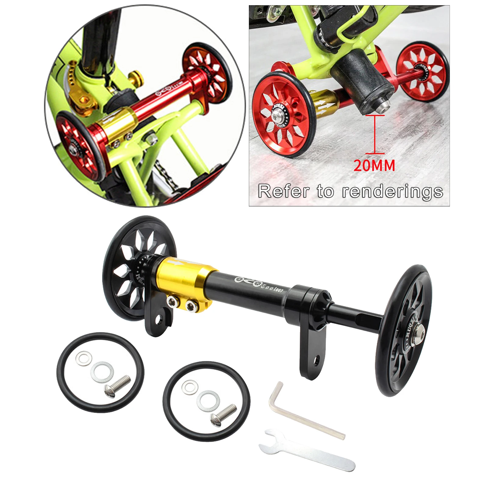 Folding Bike Easy Wheel Extension Rod Set for Brompton, Durable Outdoor Sports Telescopic Rod Aluminum Alloy