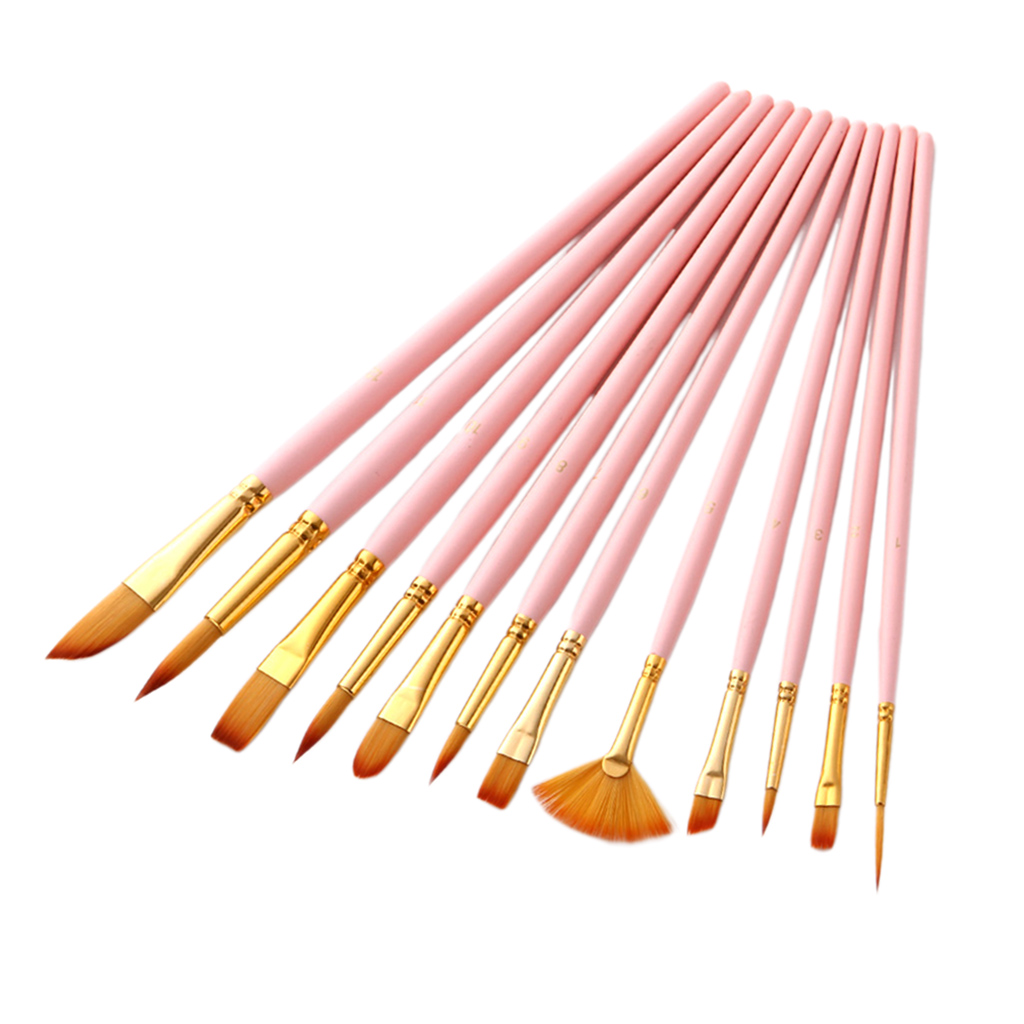 12x Wooden Brush Brushes Art Crafts Oil Acrylic Adults Drawing Painting Pens