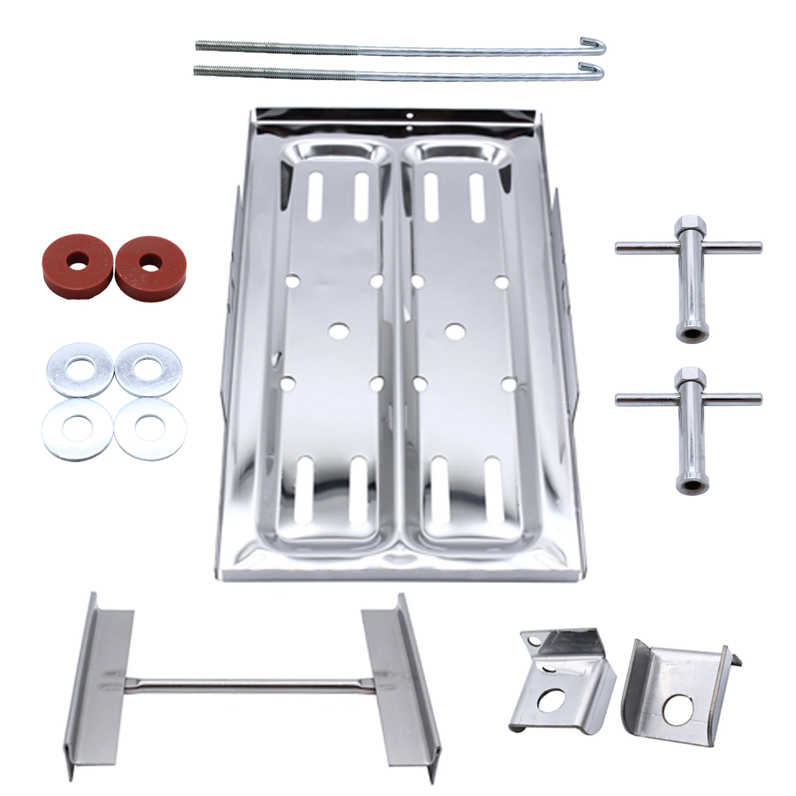 Car Battery Tray Kit, Universal Stainless Steel Battery Tray Holder Polished Hold Down Kit with J Hooks Accessories, Silver