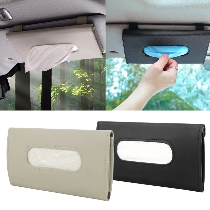 Leather Tissue Storage Box Cover Paper Napkin Holder Case For Car Sun Visor Shan 