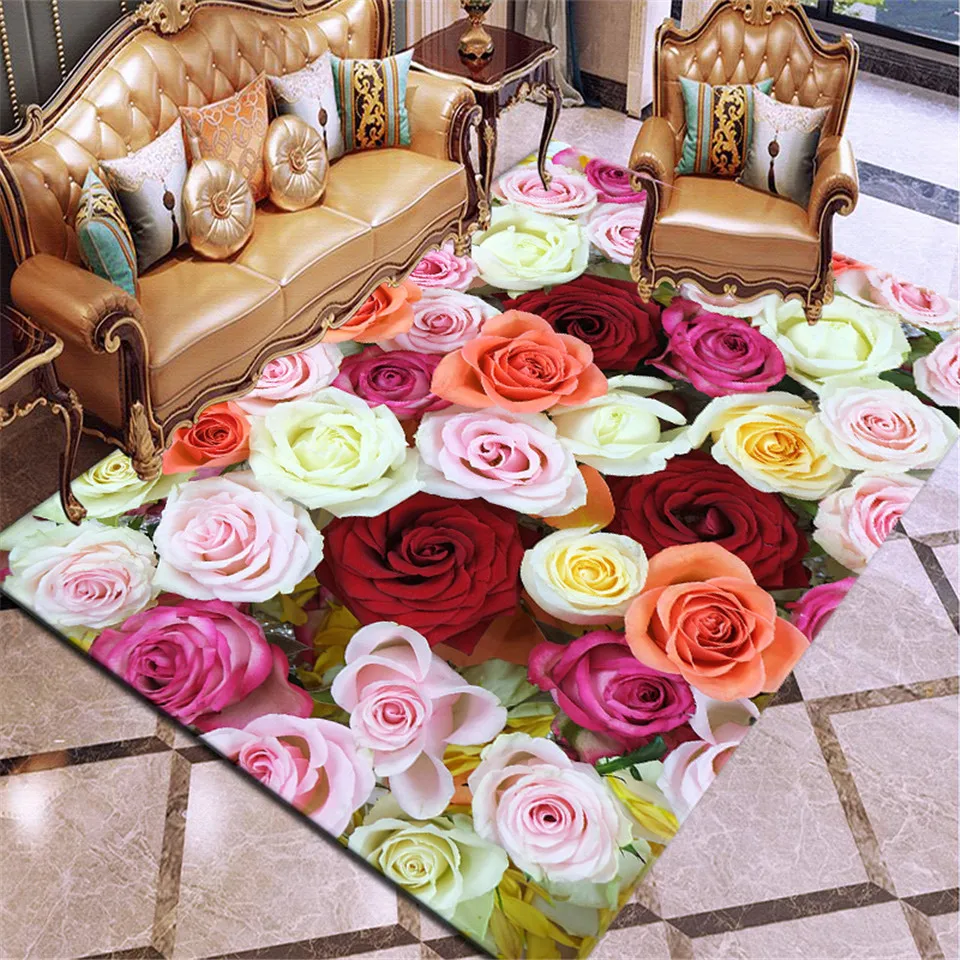 3D printing carpet rose flower carpet multicolor wedding non-slip living room 