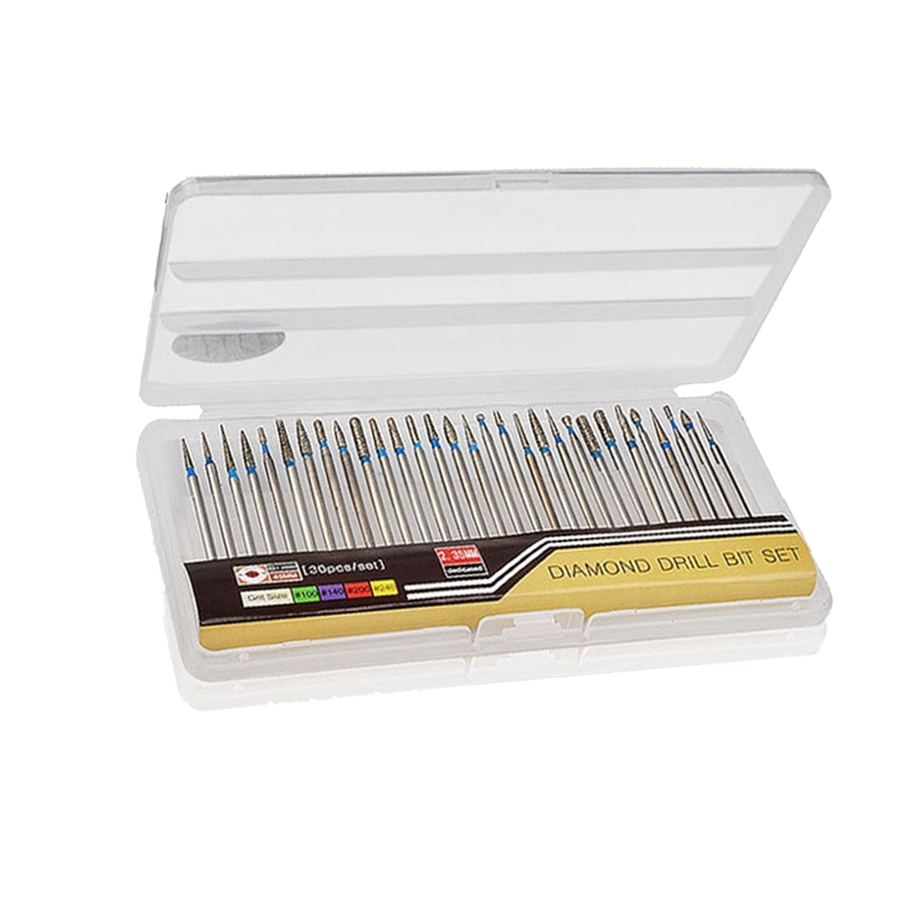 30 Types Diamond Nail Drill Bit Rotary Milling Tungsten Steel Metal Bits Set for