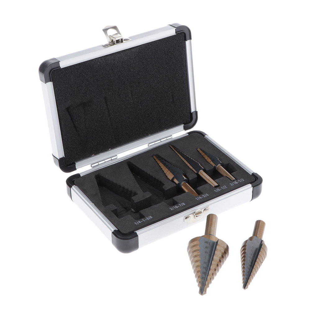 5PCS HIGH-SPEED STEEL STEP DRILL BIT HSS  SPIRAL GROOVED DRILL BIT WITH CASE