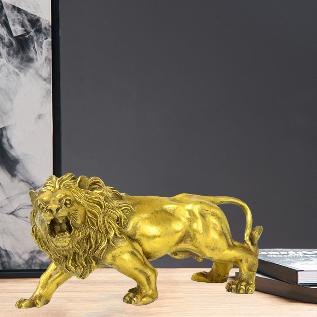 Lion Sculpture Home Office Bar Male Lion Faith Copper Statue Model Crafts Ornaments Animal Art Decor Gift