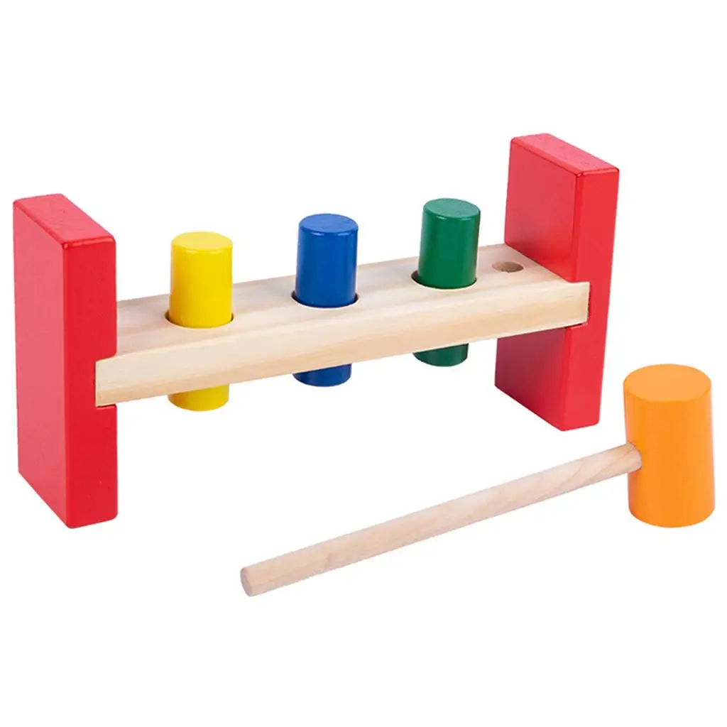 Children Wooden Hammering Colourful Pounding Bench Creative Toy Game Gifts