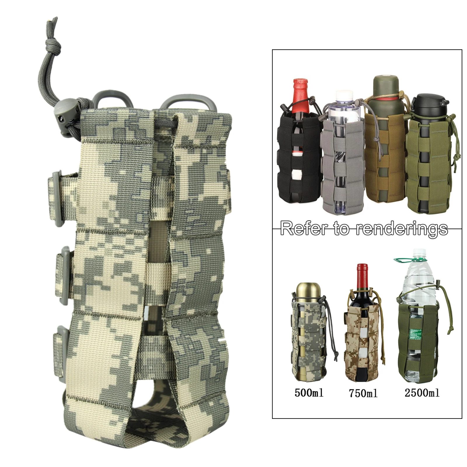 0.3L-0.8L Tactical Molle Water Bottle Pouch Military Canteen Cover Holster Outdoor Travel Kettle Bag for Hiking Camping Outdoor