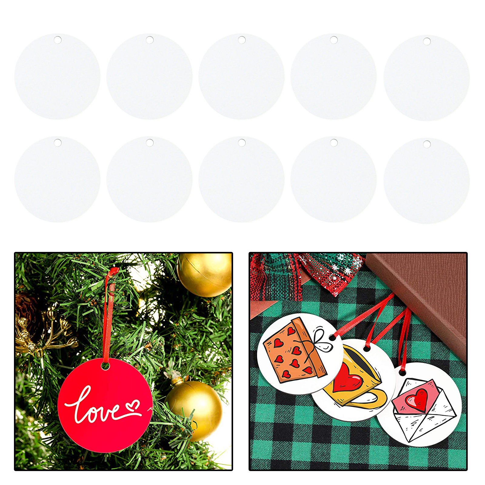 10 Pieces Sublimation Wooden Ornaments Sublimation Blank Pendants Personalized Christmas Tree Pendant Wooden Hanging Decor