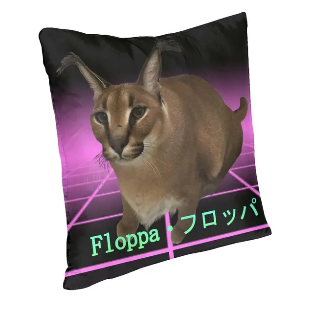 Floppa Capa de almofada fofa sofá decoração de casa engraçado gato caracal  quadrado capa de almofada impressa com zíper decoração fronha capa de  almofada de cama