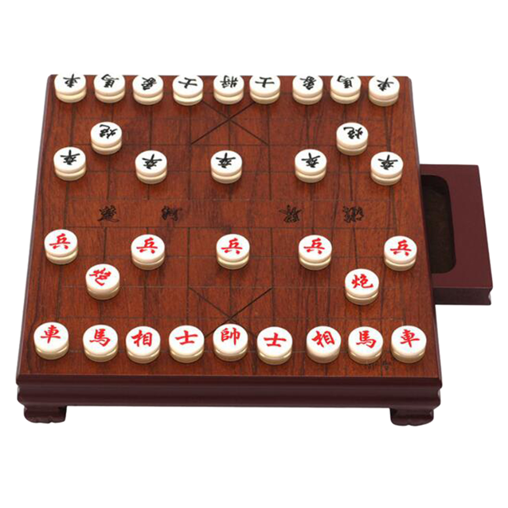 Portable Wood Chinese Chess Board Checker Game with Storage Educational Toy