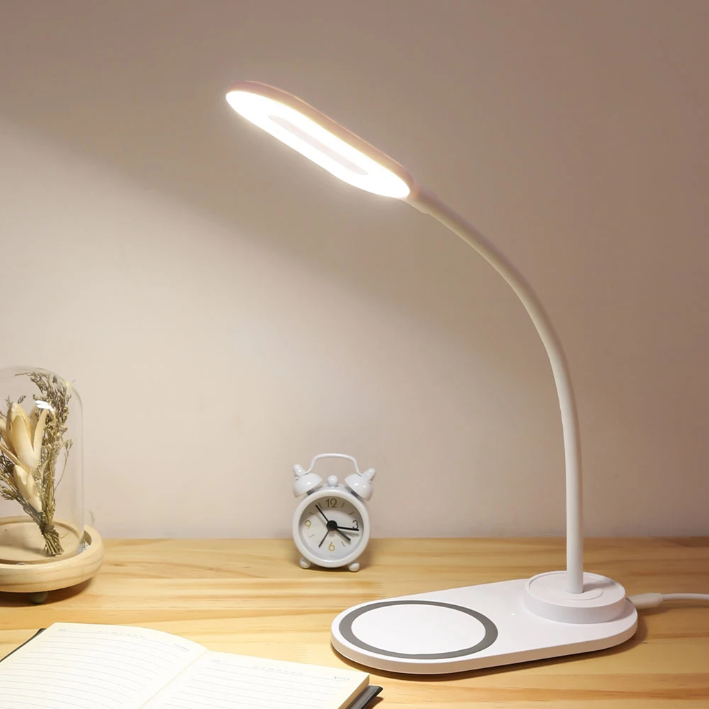 7 IN 1 QI Wireless Charging LED Desk Lamp 10W With USB Charging Port,Calendar Temperature Alarm Clock Reading Light Table Lamp 