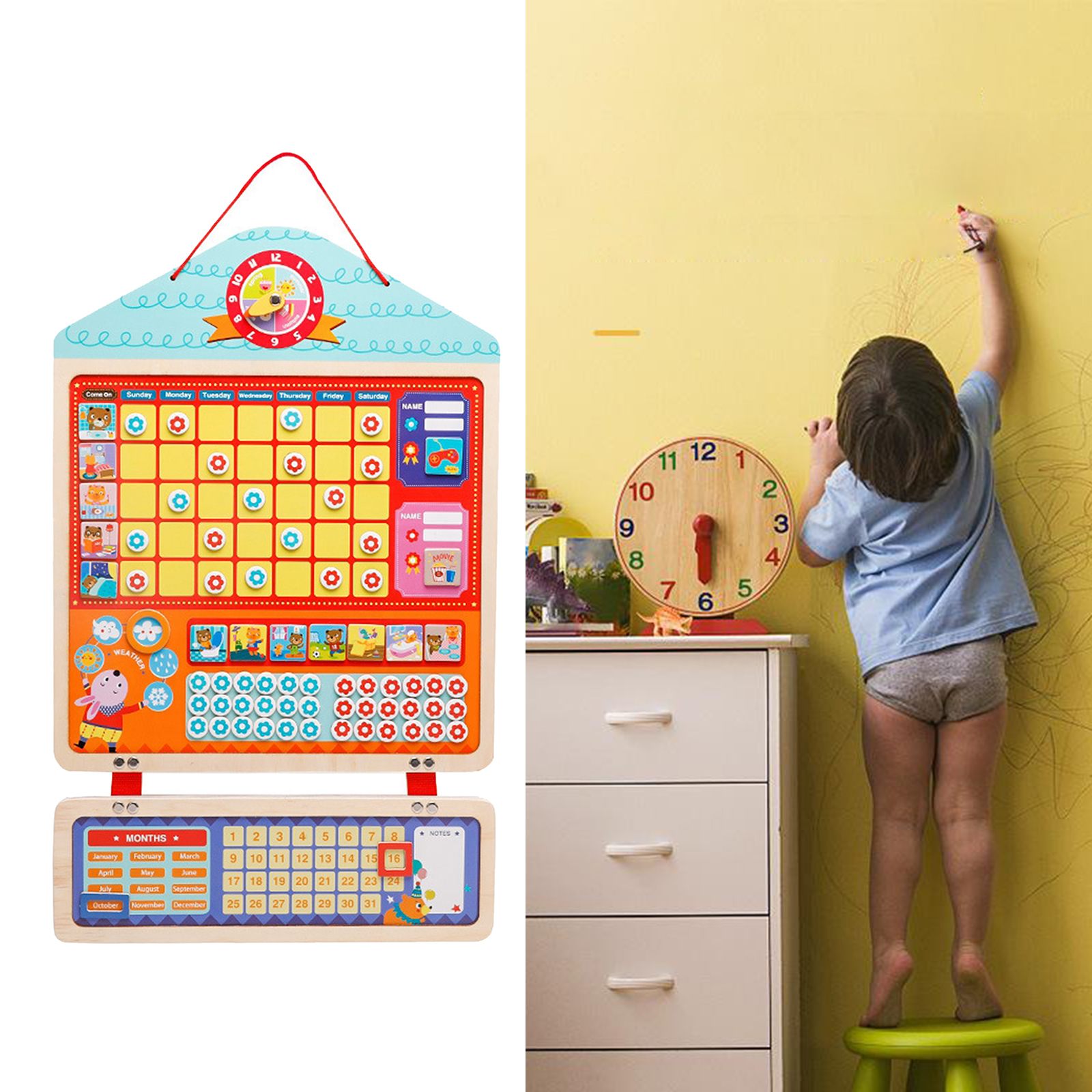 Montessori Children My Magnetic Calendar Chart Record Toys on Wall or Fridge