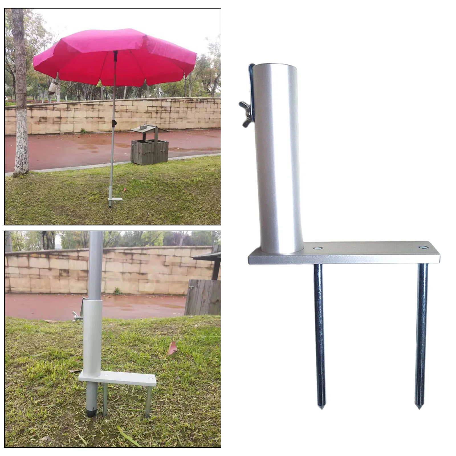 Silver Upgraded Beach Patio Umbrella Clamp Ground Insertion for Garden