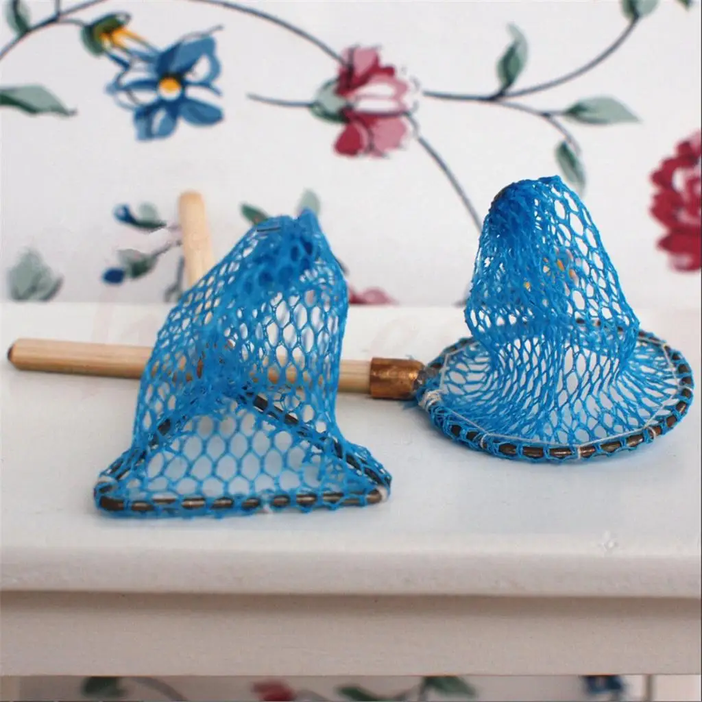 Miniatures Wood Fishing Net Model for 1:12 Dollhouse Garden Accessory 2 Pcs