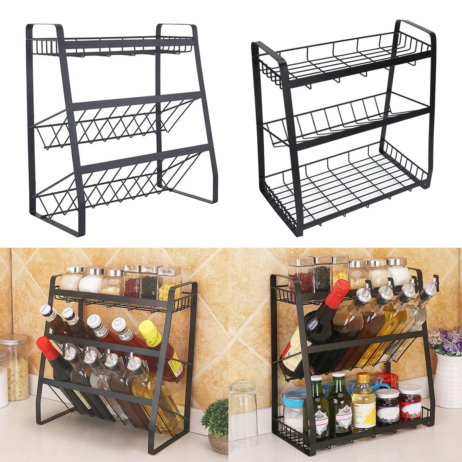 Spice Rack, 3 Tier Spice Rack Organizer for Counter Stable Spice Shelf Storage Rack for Seasoning Jars Bottle, Kitchen Bathroom