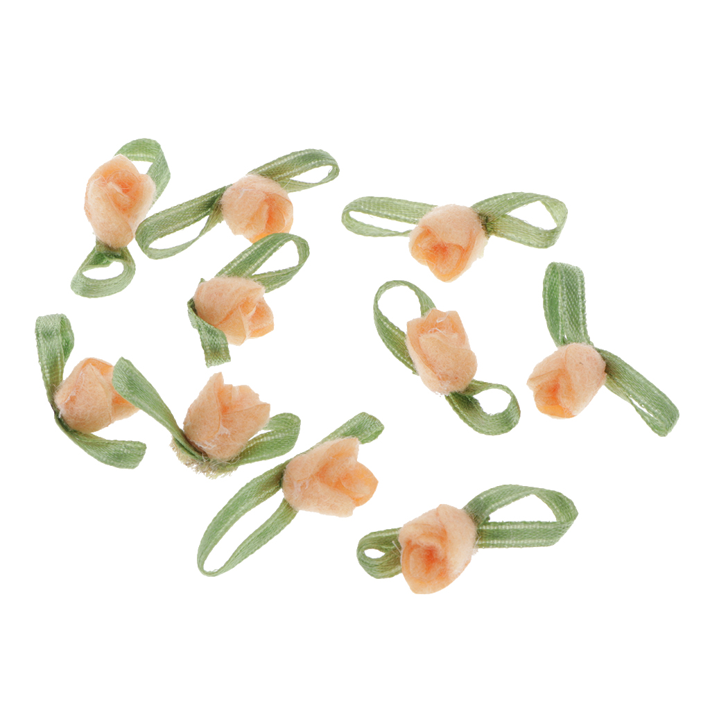 10x Felt Satin Ribbon Rose Flowers Bowknot Embellishments for Wedding Party