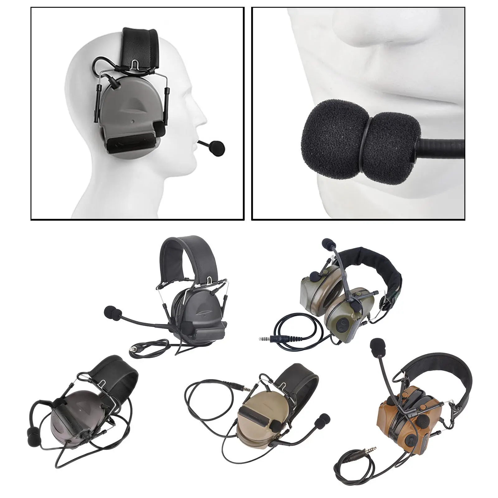 Tactical Headset Wargame Hunting Headphone for Military Radio Walkie Talkie with Noise Cancellation Function