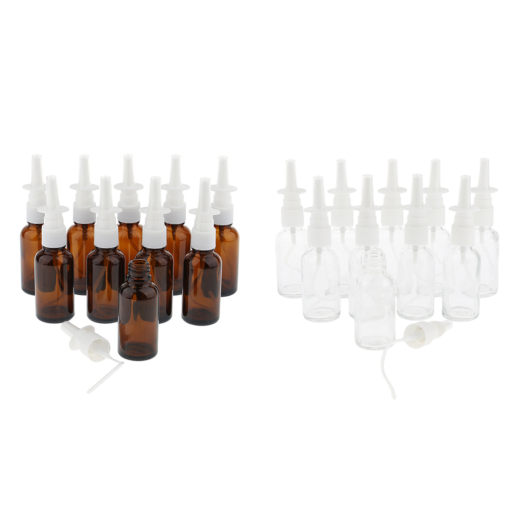 10Pcs Empty Refillable Glass Nasal Spray Bottles Fine Mist Pump Vials 30ml Suit for Makeup Water Perfumes Essential Oils etc.