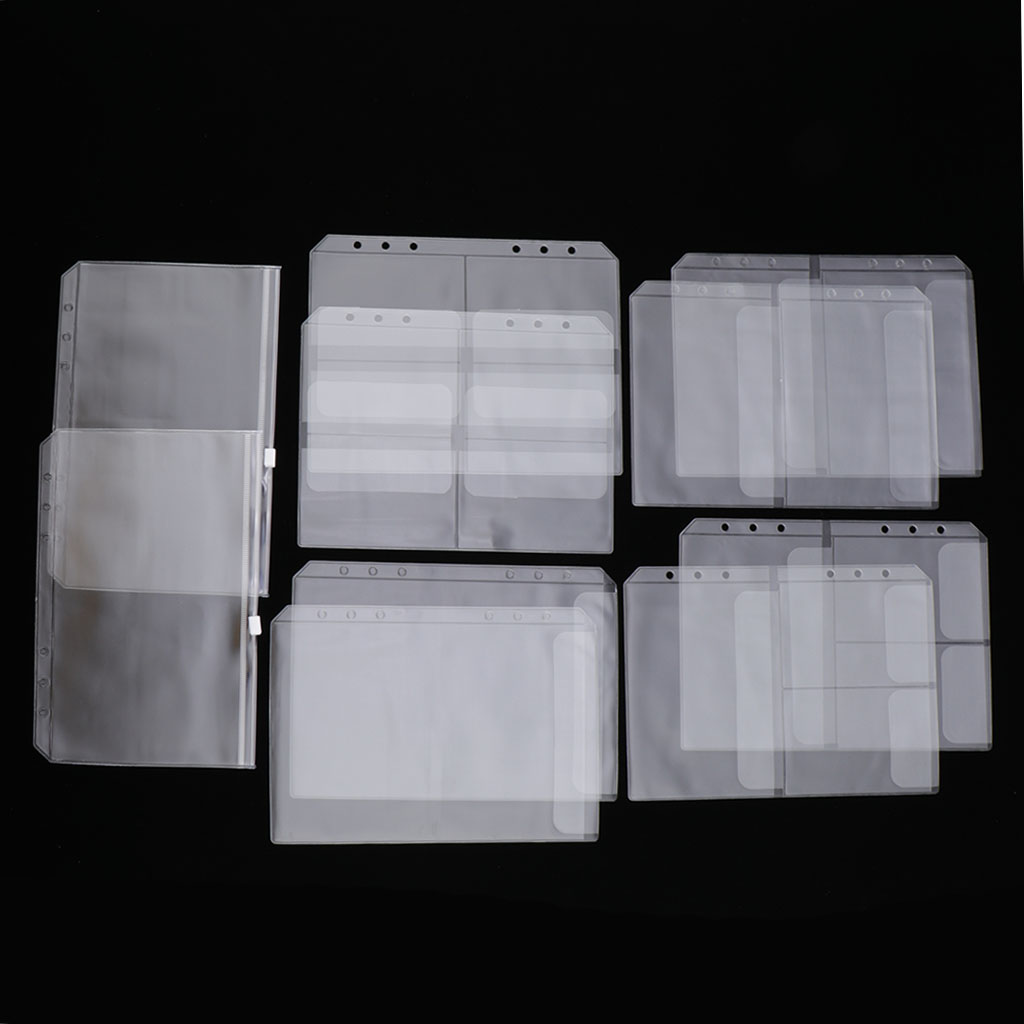 10Pcs A5 Clear PVC Binder Pockets Fit for 6 Rings Notebook Documents Cards Collection Bag