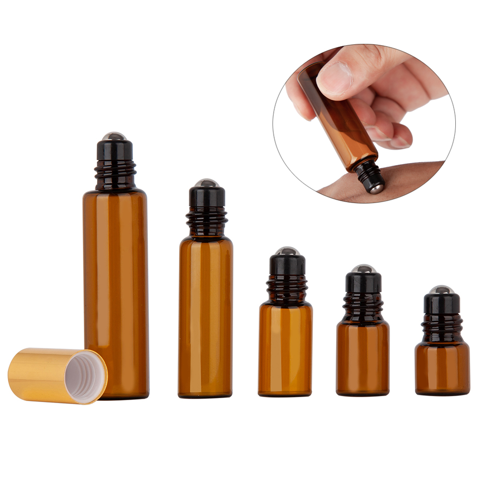 Best of 5pcs 1ML 2ML 3ML 5ML 10ML Amber Roll Glass On Roller Bottle With Stainless Steel For Essential Oils Refillable Perfume Bottle Reviews & Tips