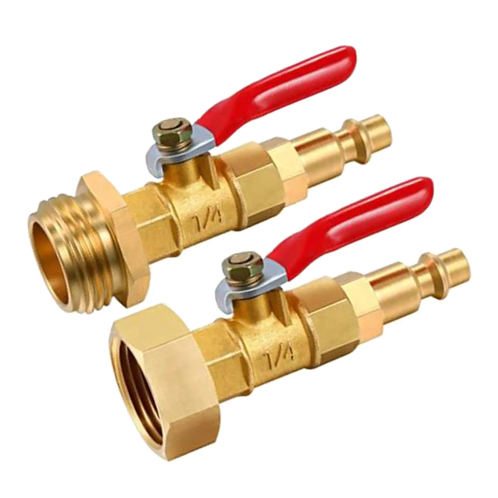 2PCS Brass Winterize Adapter 1/4 Inch Male Quick Connecting Plug & 3/4 inch Male GHT Thread with Ball Valve for RV Boat Trailer