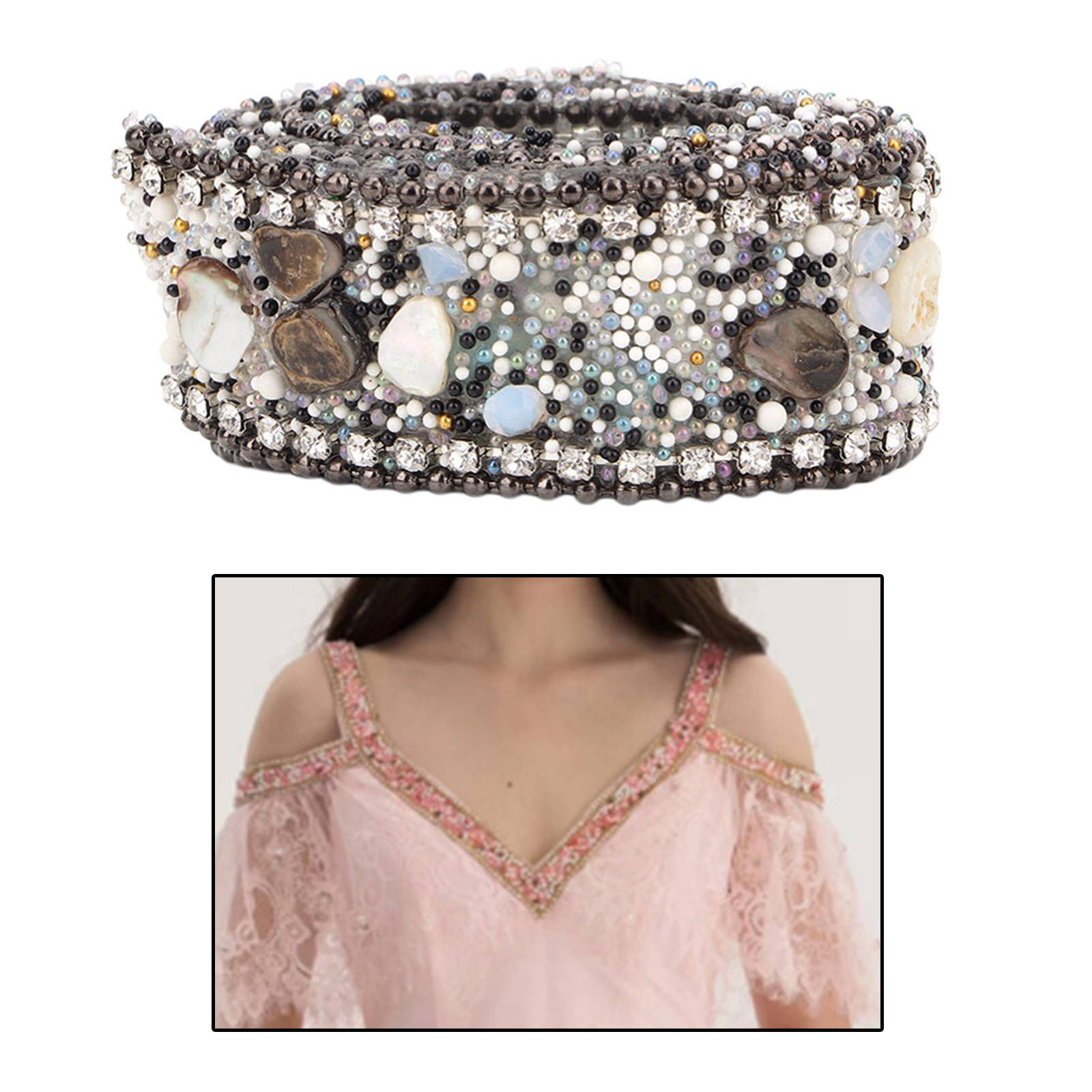 Lace Ribbon 2.5cm Rhinestone Gravel Shell Trims DIY Ribbon Lace for Applique Headband Sewing DIY Craft