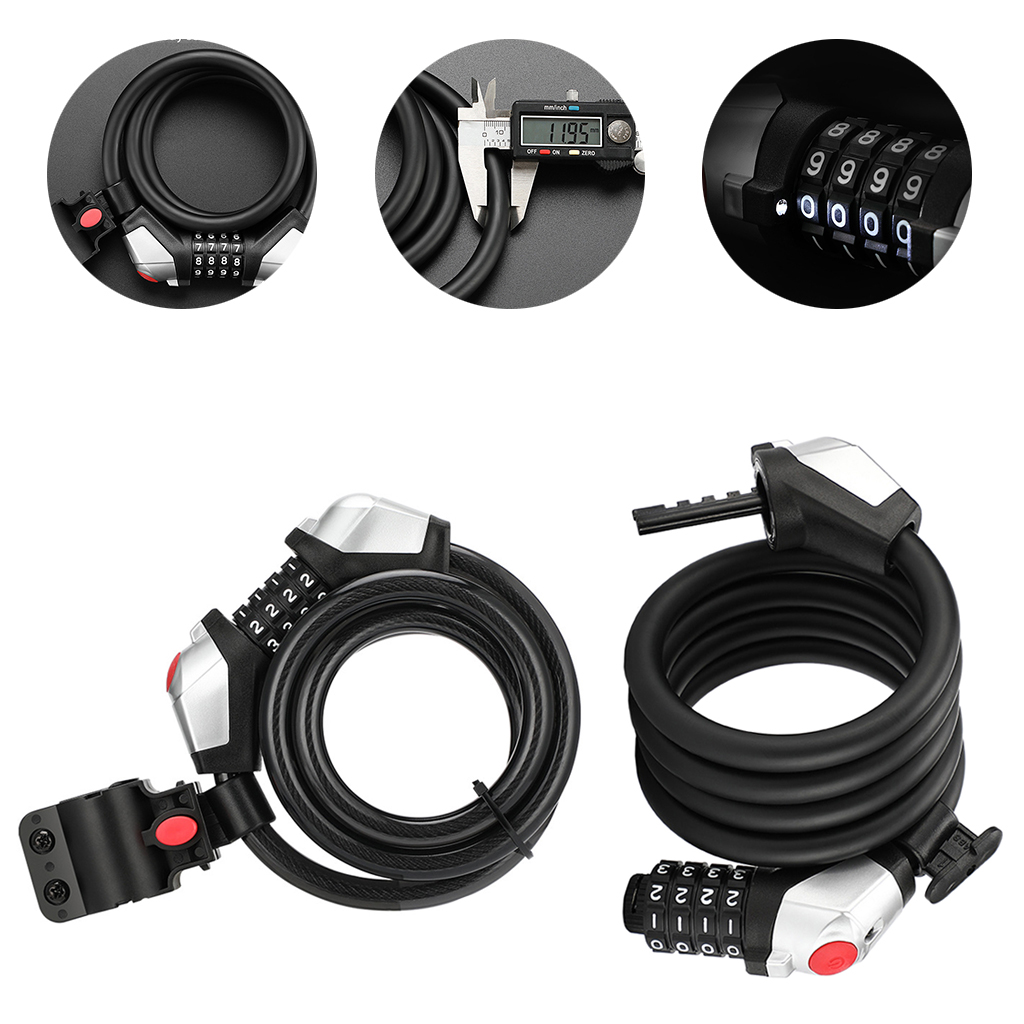 Bike Lock Cable High Security 4 Digit Resetable Bicycle Combination Coiling