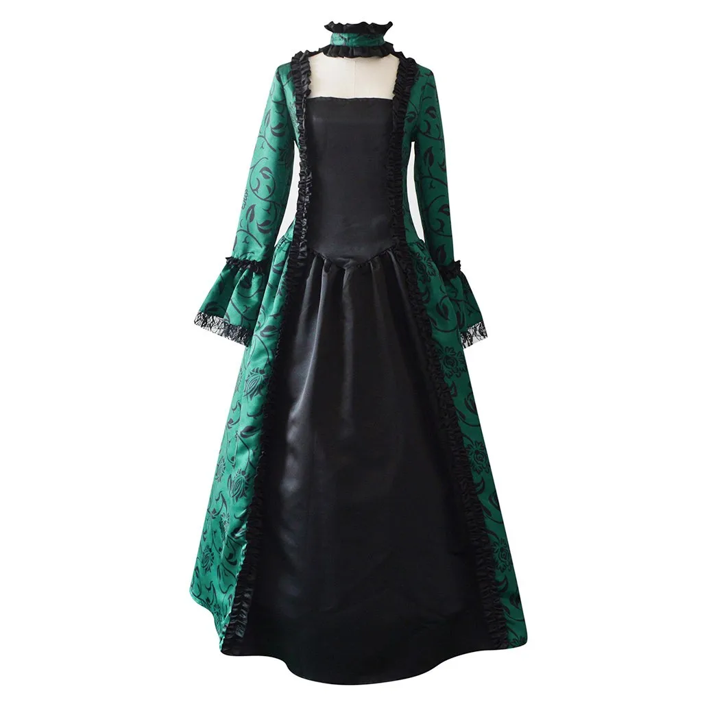 Medieval Vintage Gothic Long Dress Women Goth Victorian Retro Flare Sleeve Lace Maxi Ball Gowns Dress Cosplay Halloween Costume