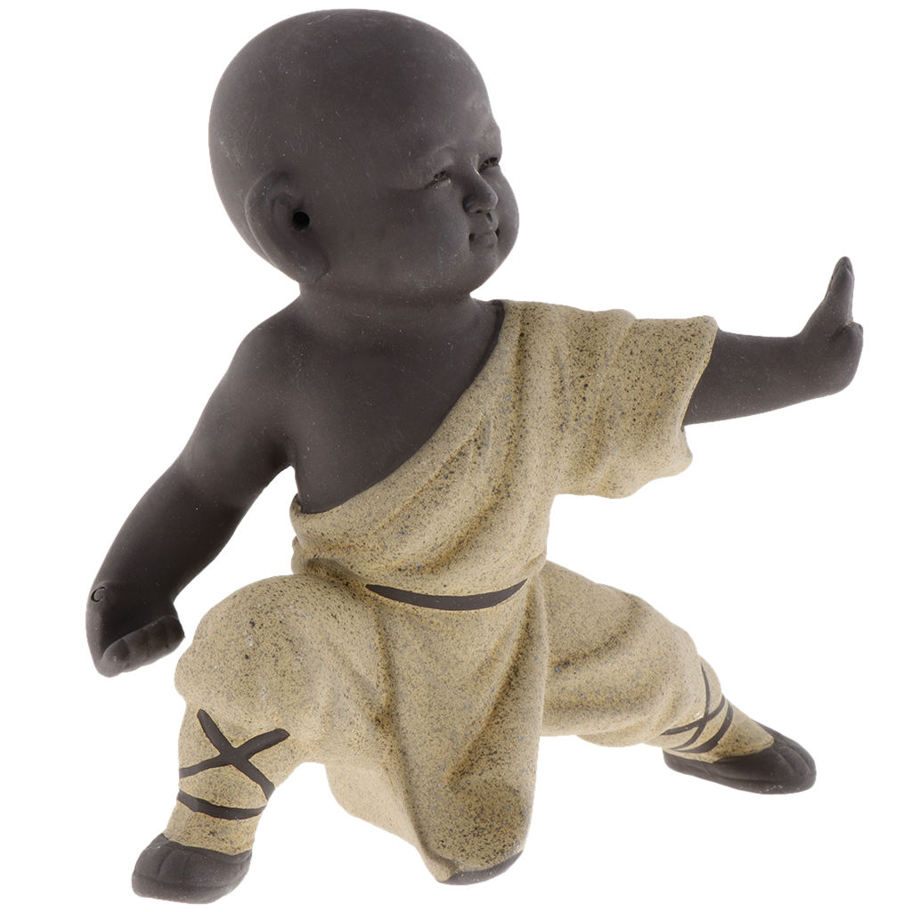 Little Buddha Statue Kungfu Monk Tea Pet for Zen Garden Sand Decoration Yoga Room Decor