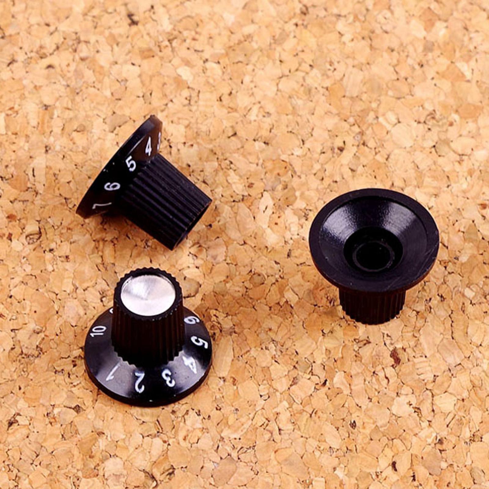 Black with Silver Top Hat Electric Guitar Knobs For Electric Guitar Bass