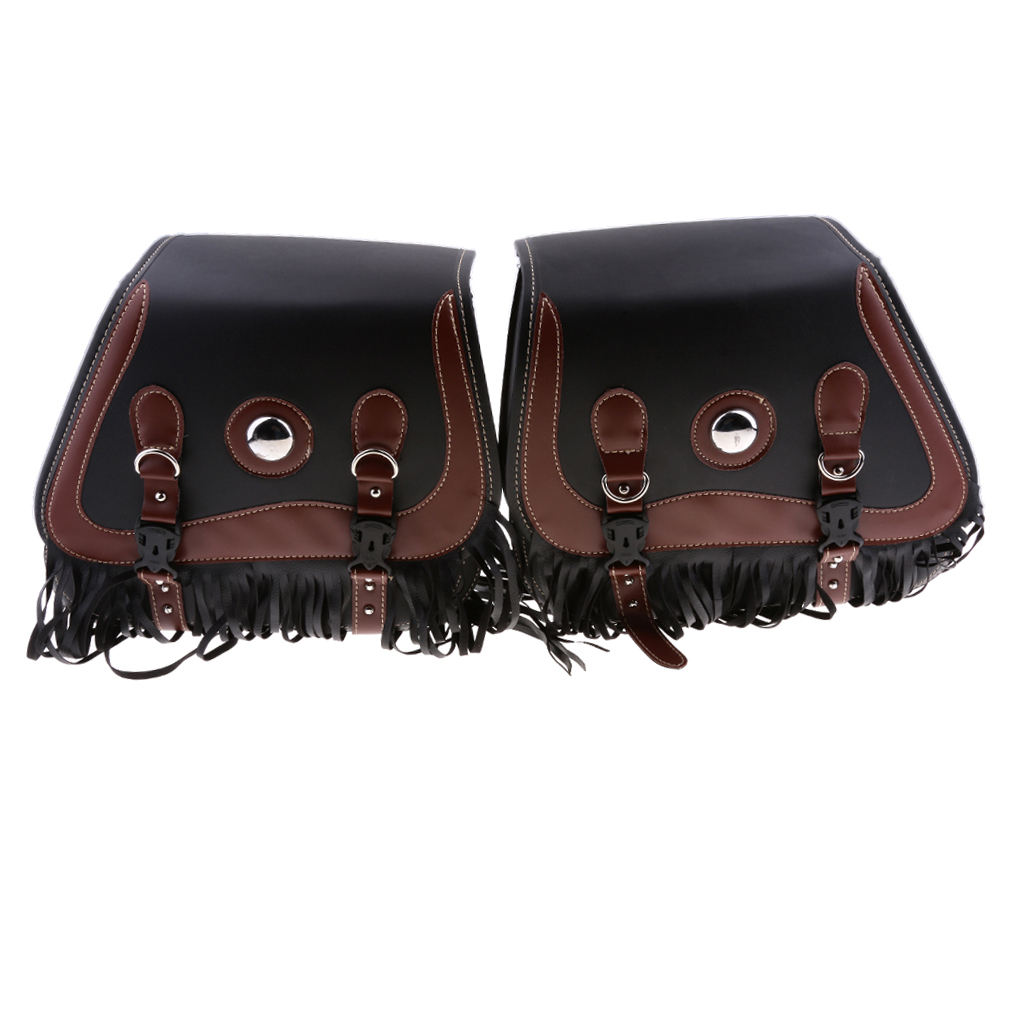 Studded Leather Motorcycle Tassels SaddleBags Panniers Luggage