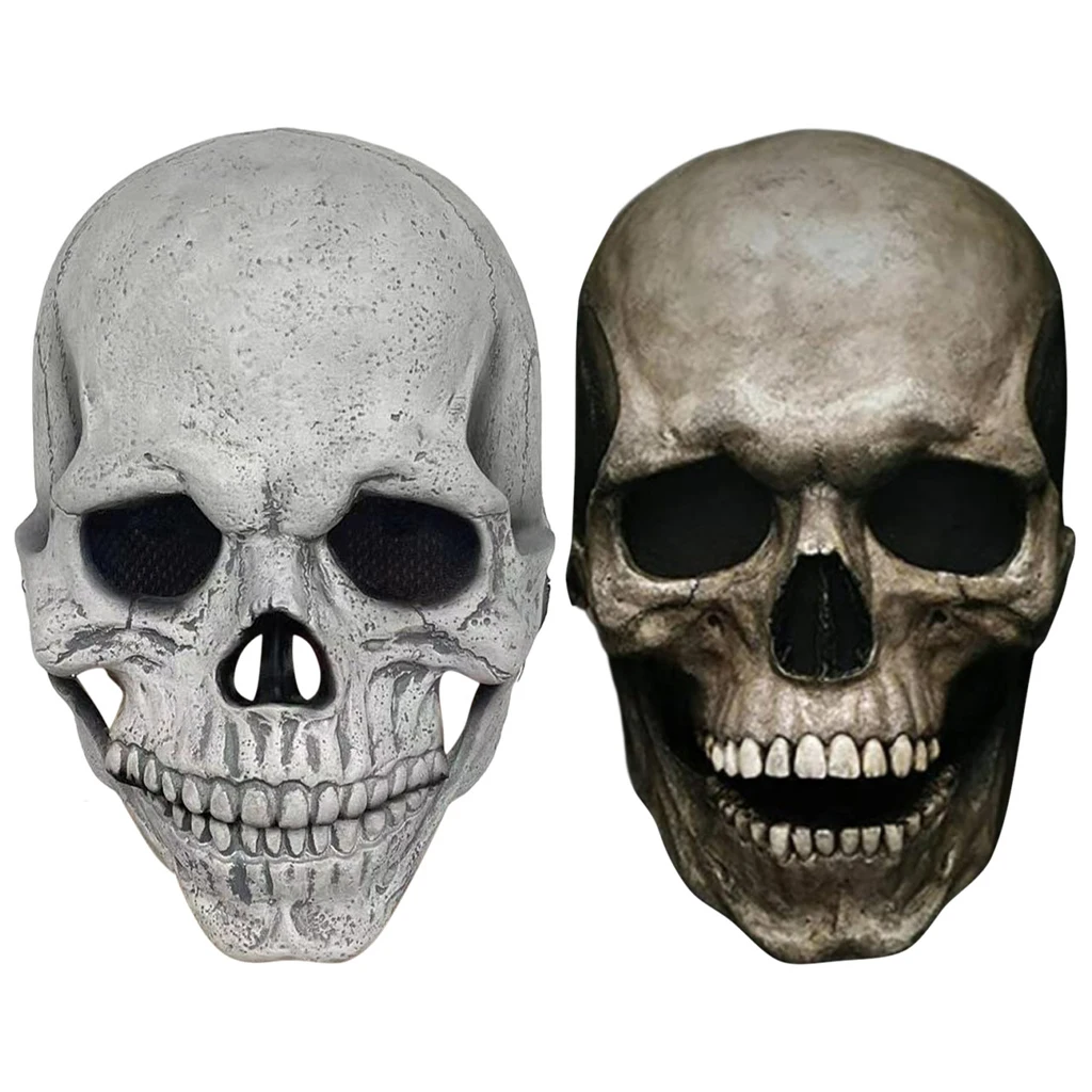 Human Skull Mask Halloween Mask Horror Decoration Full Head Skull Mask/helmet Movable Jaw Latex Masque Gifts For Party Costume