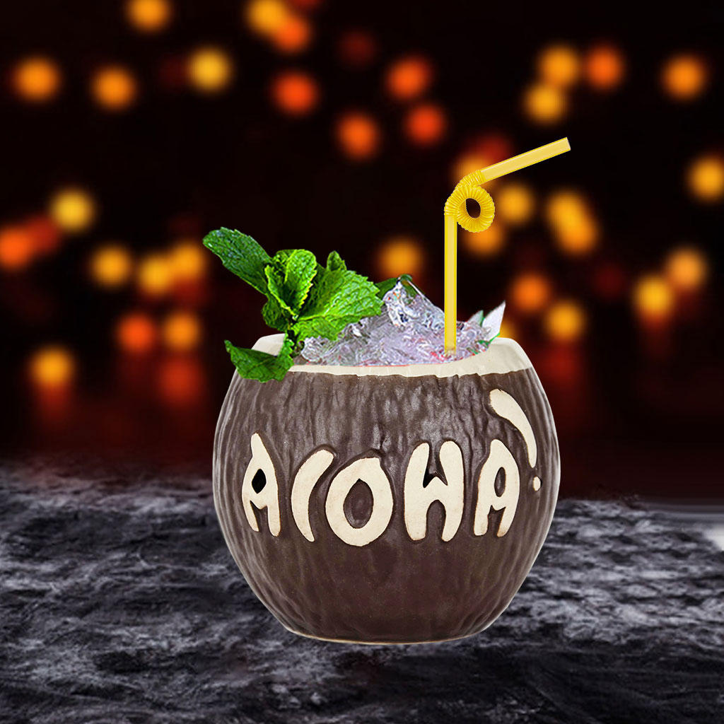Hawaii Mug Gifts Decor Brown Novelty Creative Funny Coconut Shape Ceramic 13.5 Ounces Cup for Easter Zombie Drinks Beer Maitai