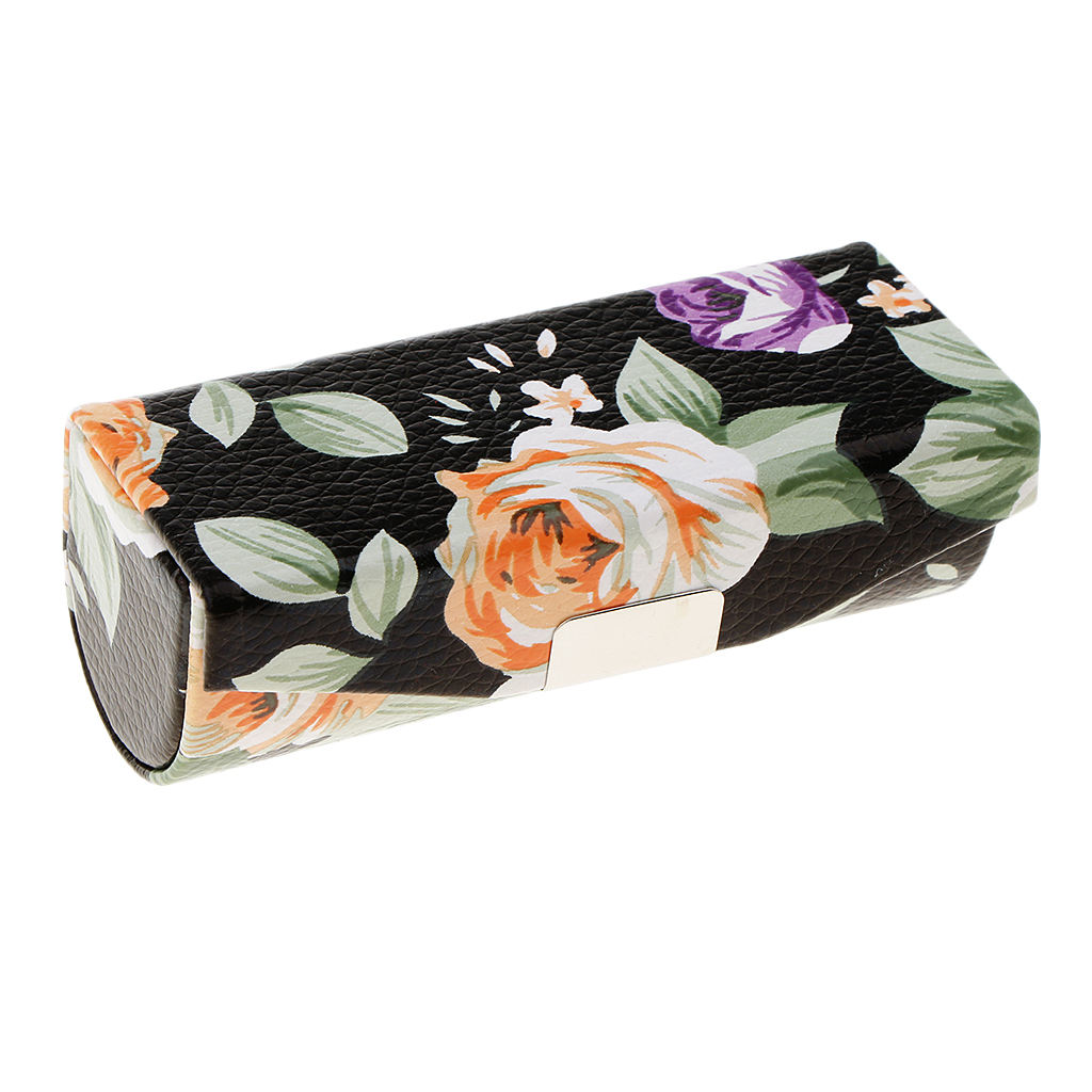 Leather Jewelry Makeup Lipstick Holder Case With Mirror Beauty Flower Pattern