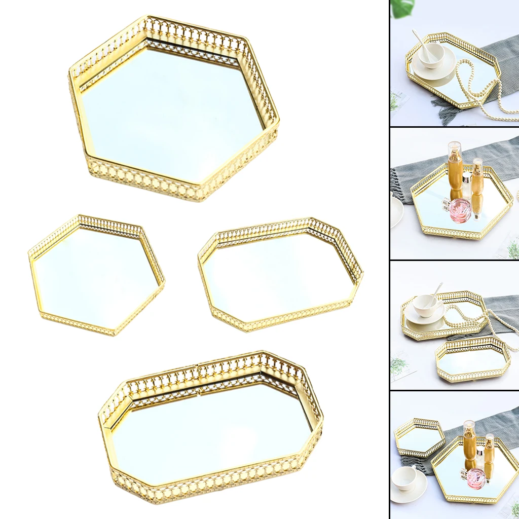 Mirrored Glass Vanity Makeup Tray, Jewelry Trinket Decorative Tray Cosmetic