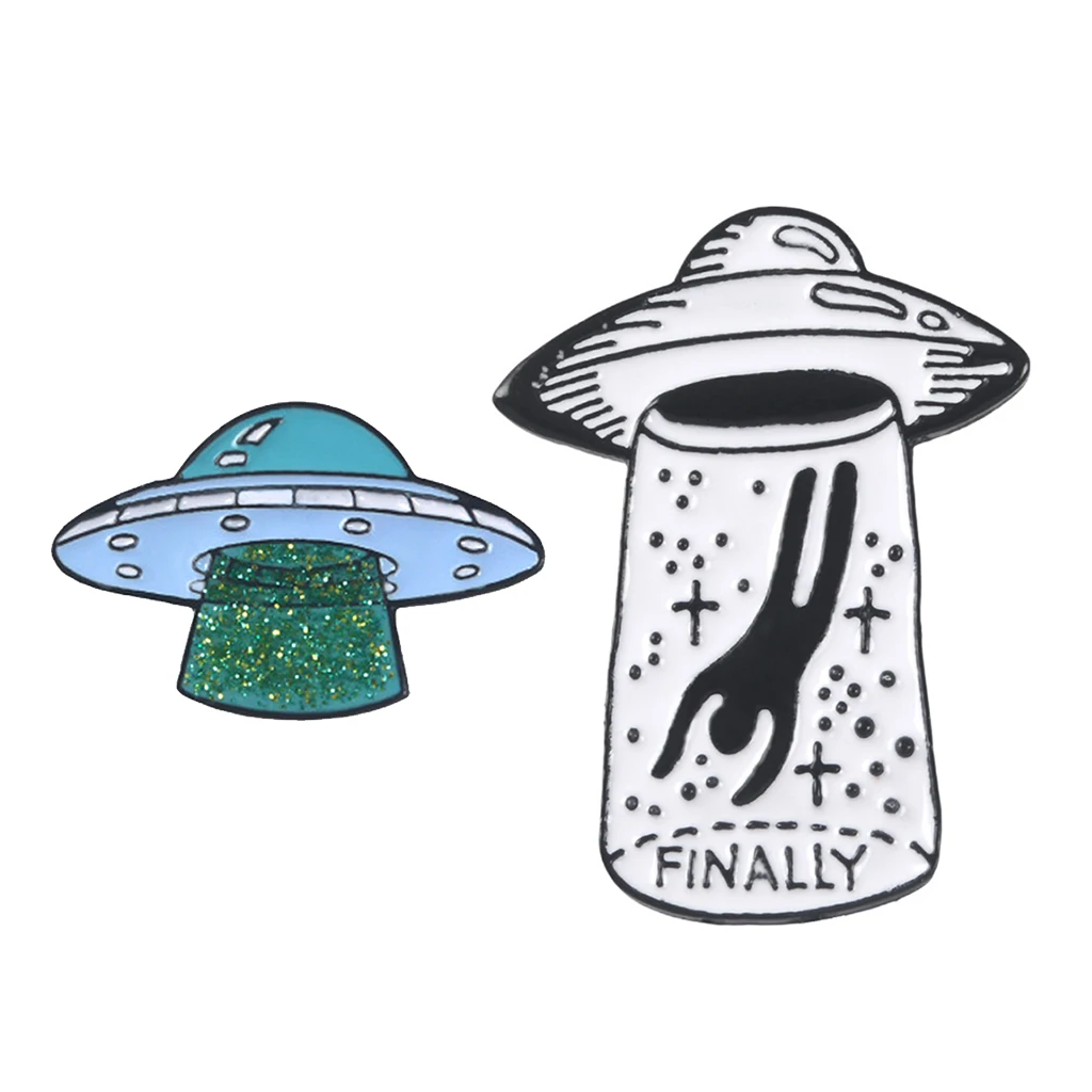 2pcs Cartoon Enamel Lapel Pin Brooch Lot Cute UFO Alien Jewelry Badge