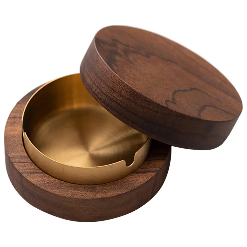 Portable Wooden Ashtray with Lid Easy Clean Waterproof Tabletop Decor Smokeless Ashtray for Parties Patio Outside Indoor Outdoor