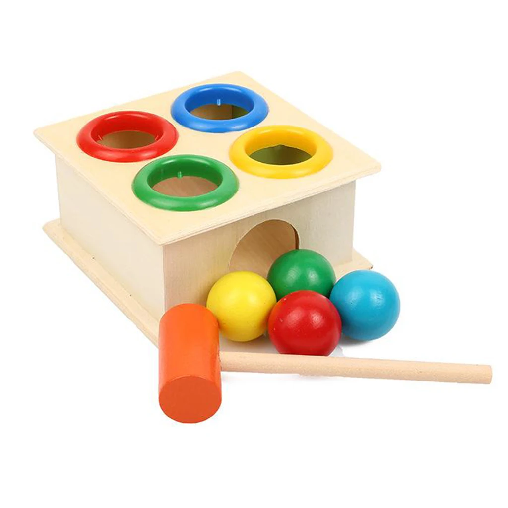 Children Wooden Hammering Colourful Pounding Bench Creative Toy Game