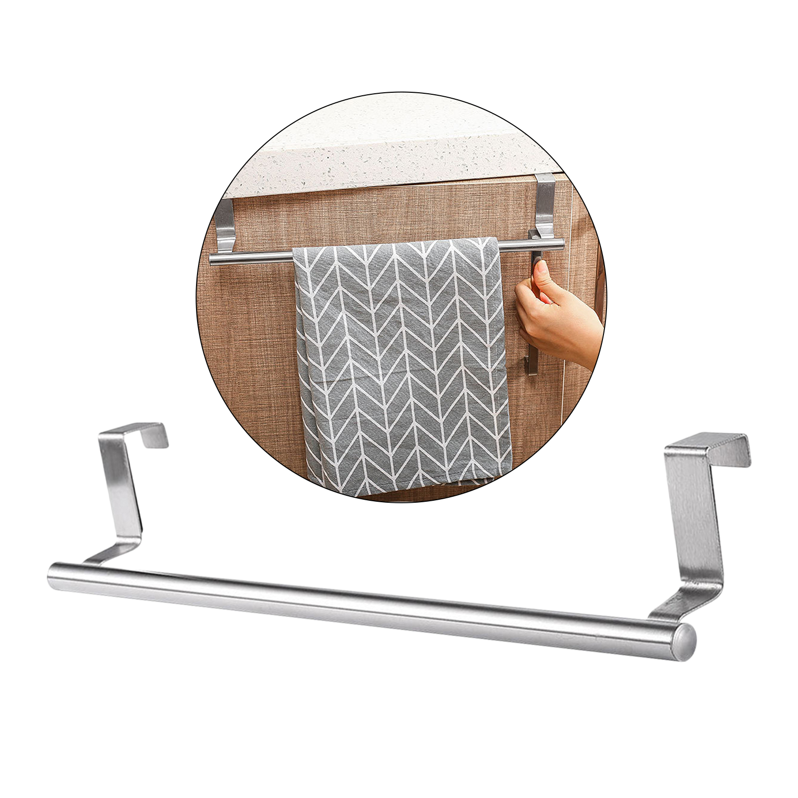 Stainless Steel Over Door Towel Rack Towel Bar Kitchen Towel Rag Shelf Storage Modern No Drilling Over Cabinet Cupboard Doors