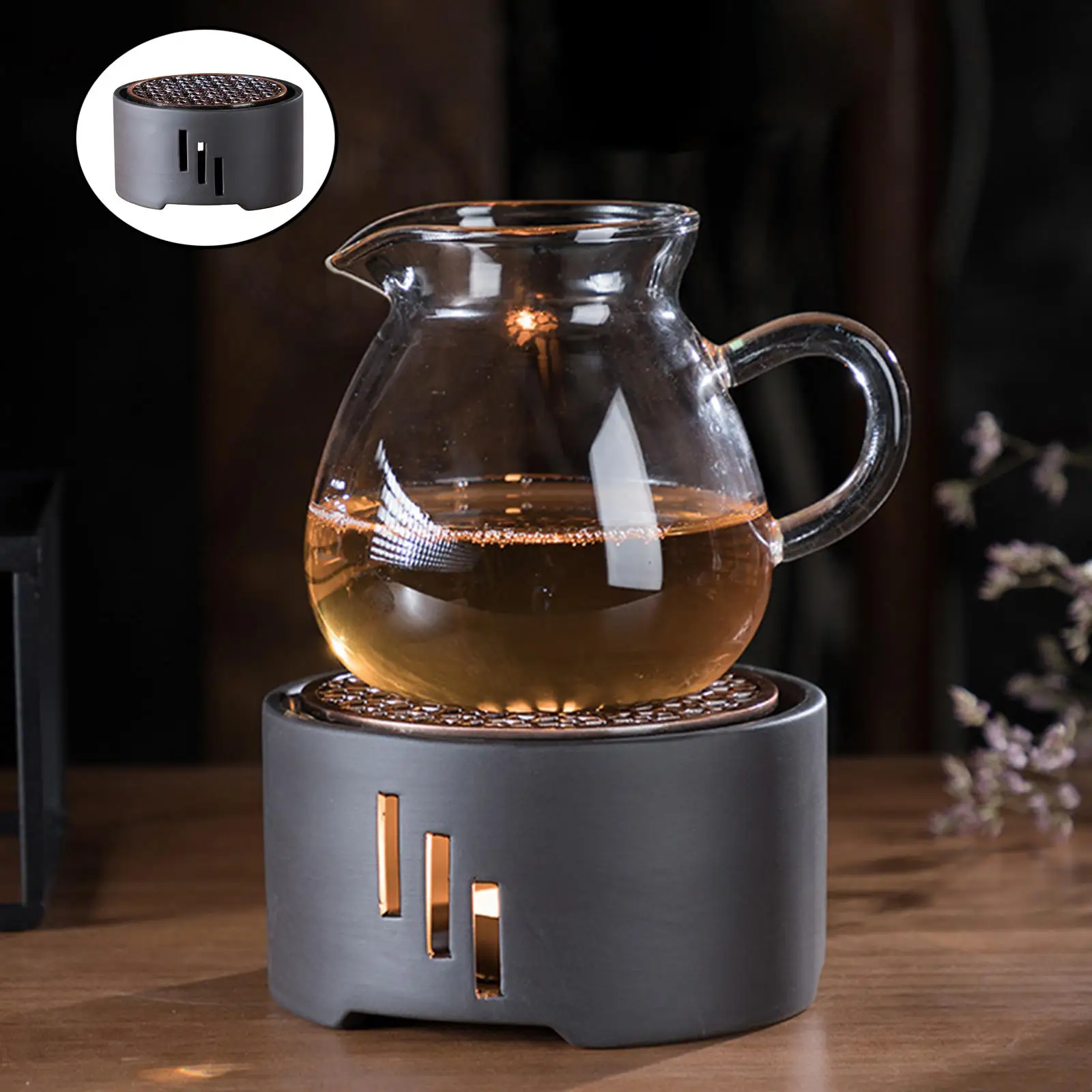 Calentador de Té con Sala de Velas Hoonee Soporte para Tetera de Porcelana y Corcho Calentador de té de cerámica 