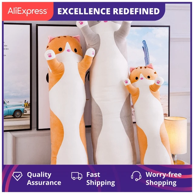 Juguetes de peluche de gato de 50-150cm de largo, 10 estilos, almohada de  dormir para decoración del hogar, regalos de cumpleaños para niñas -  AliExpress