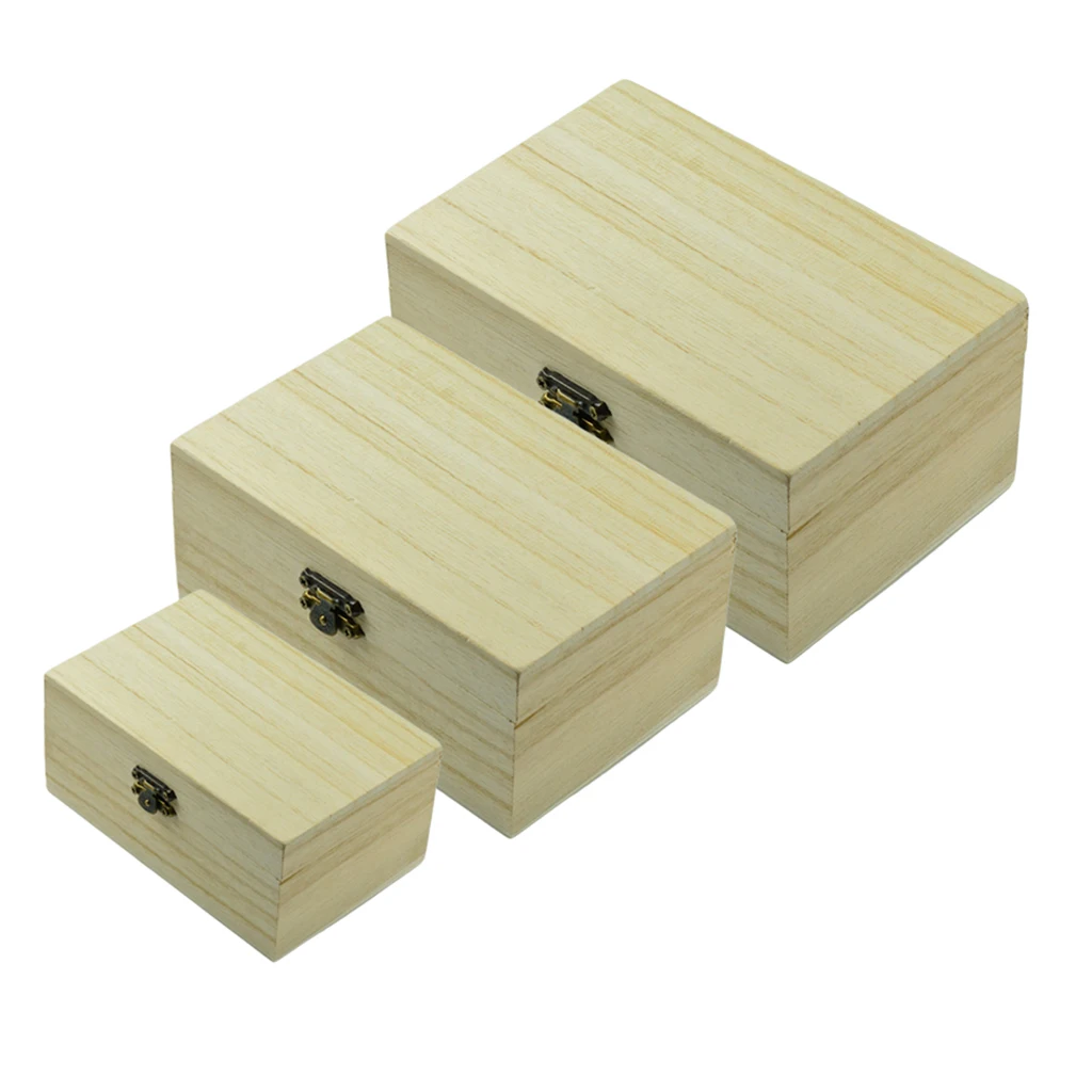3 Sizes Plain Wooden Box Small Wood Hinged Memory Box, Jewelry Box, Wood Storage