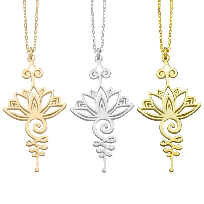NEW Hollow Lotus Flower Pendant Charm Gold Necklace Chain Women Jewelry Gift 